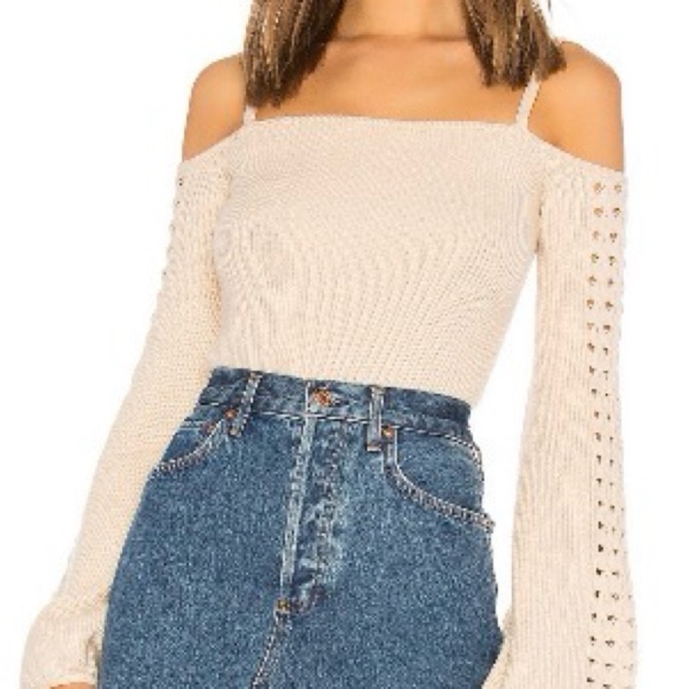 Tularosa Cream Off-Shoulder Sweater with braided sleeves